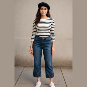 Women's Smart Set Blue Cropped Jeans with Yellow Stitching Size 29